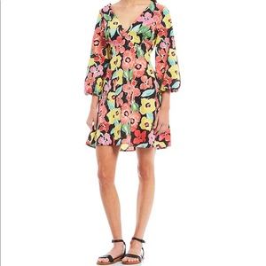 GB Floral Print Balloon Sleeve Tie Back Dress. ( Juniors